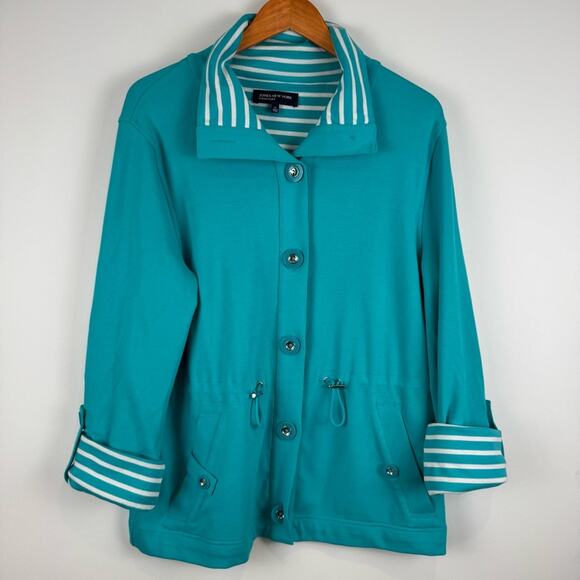 Jones New York Signature Teal Button-Up Jacket with Striped Accents ~ XL - Picture 1 of 13